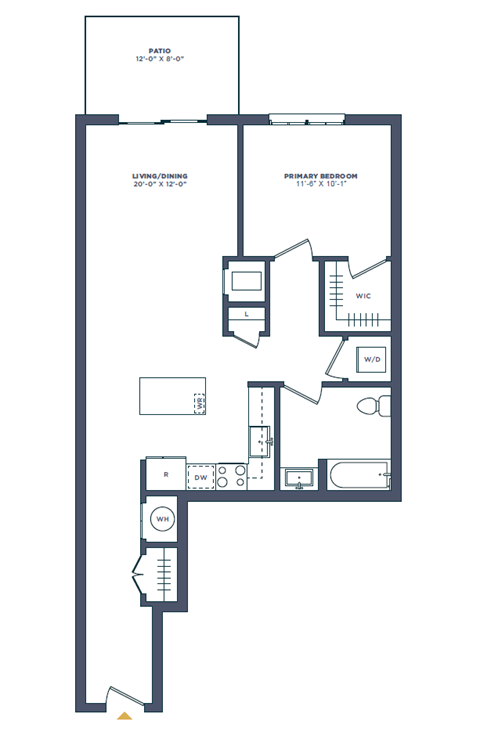 A floor plan of a house with a living room, dining room, and two bedrooms.
